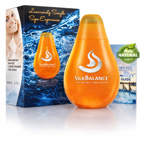 Macke SilkBalance bottle being poured to balance hot tub water gently
