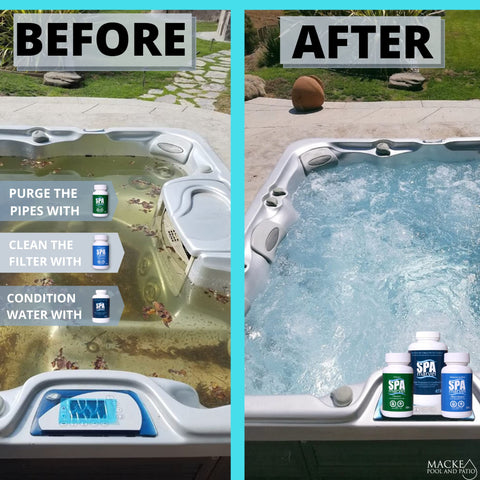Macke Spa Marvel bottle application: long-lasting treatment for hot tubs.