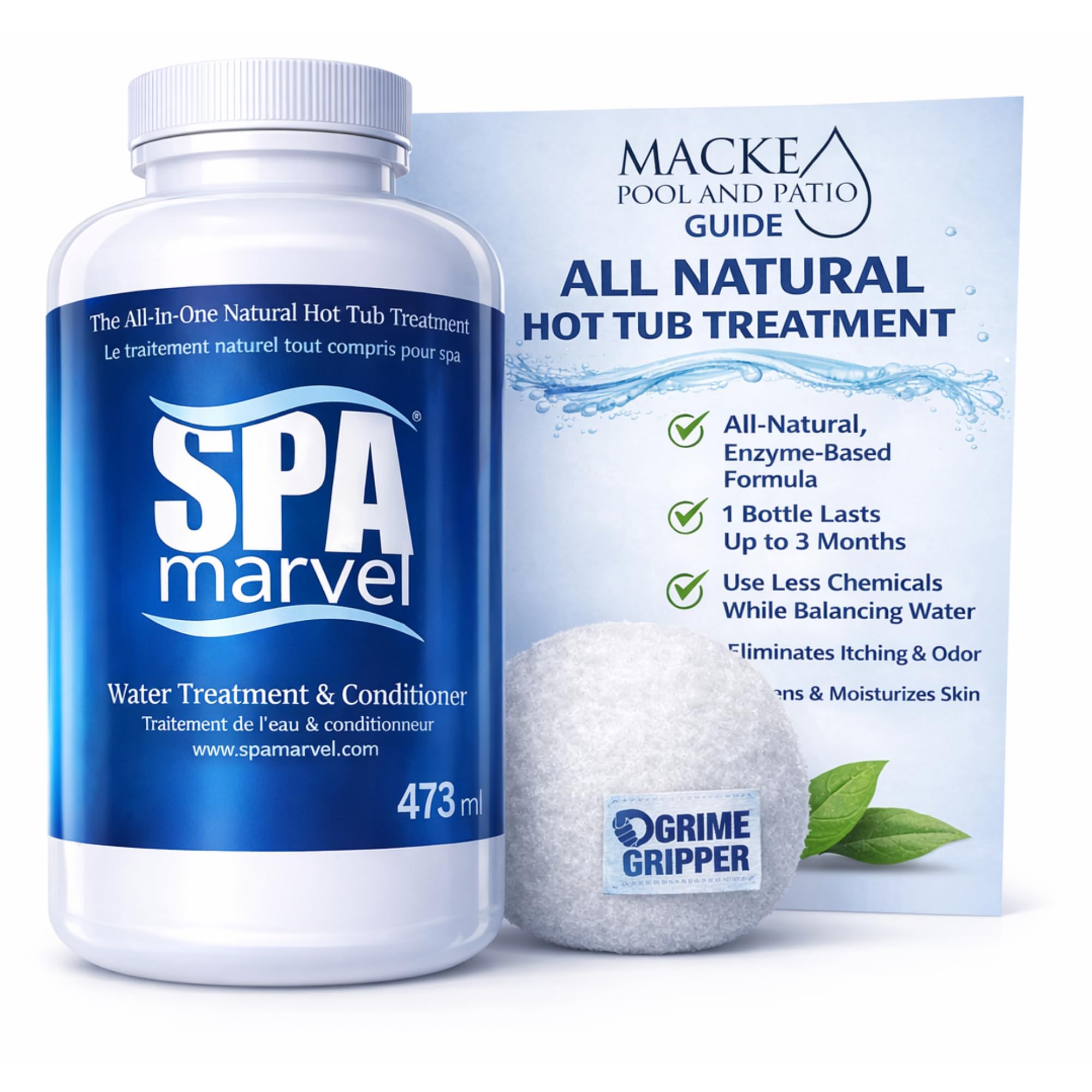 Macke Spa Marvel bottle pour: easy dosing for clearer hot tub water.