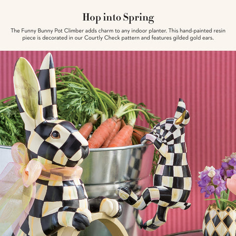 MacKenzie-Childs bunny planter hanger with Courtly Check accents for spring displays