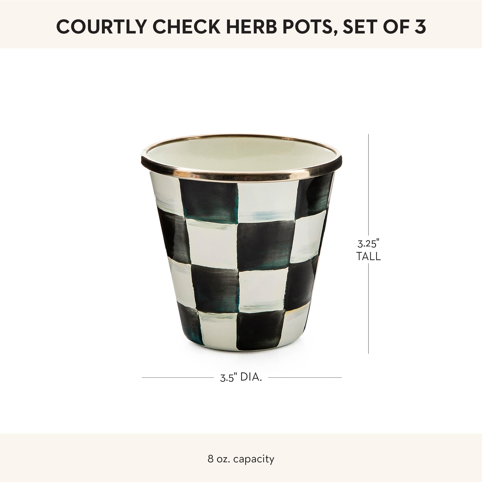 MacKenzie-Childs small planters arranged as a tabletop centerpiece