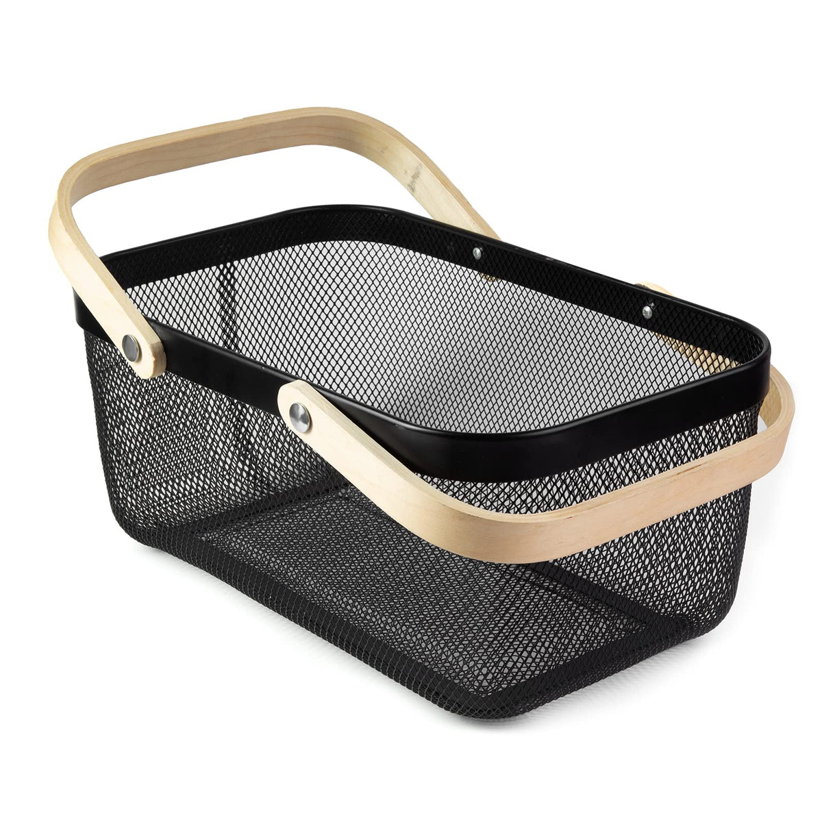 MACOIOR portable garden harvest basket with bamboo handle and breathable mesh for fresh picks