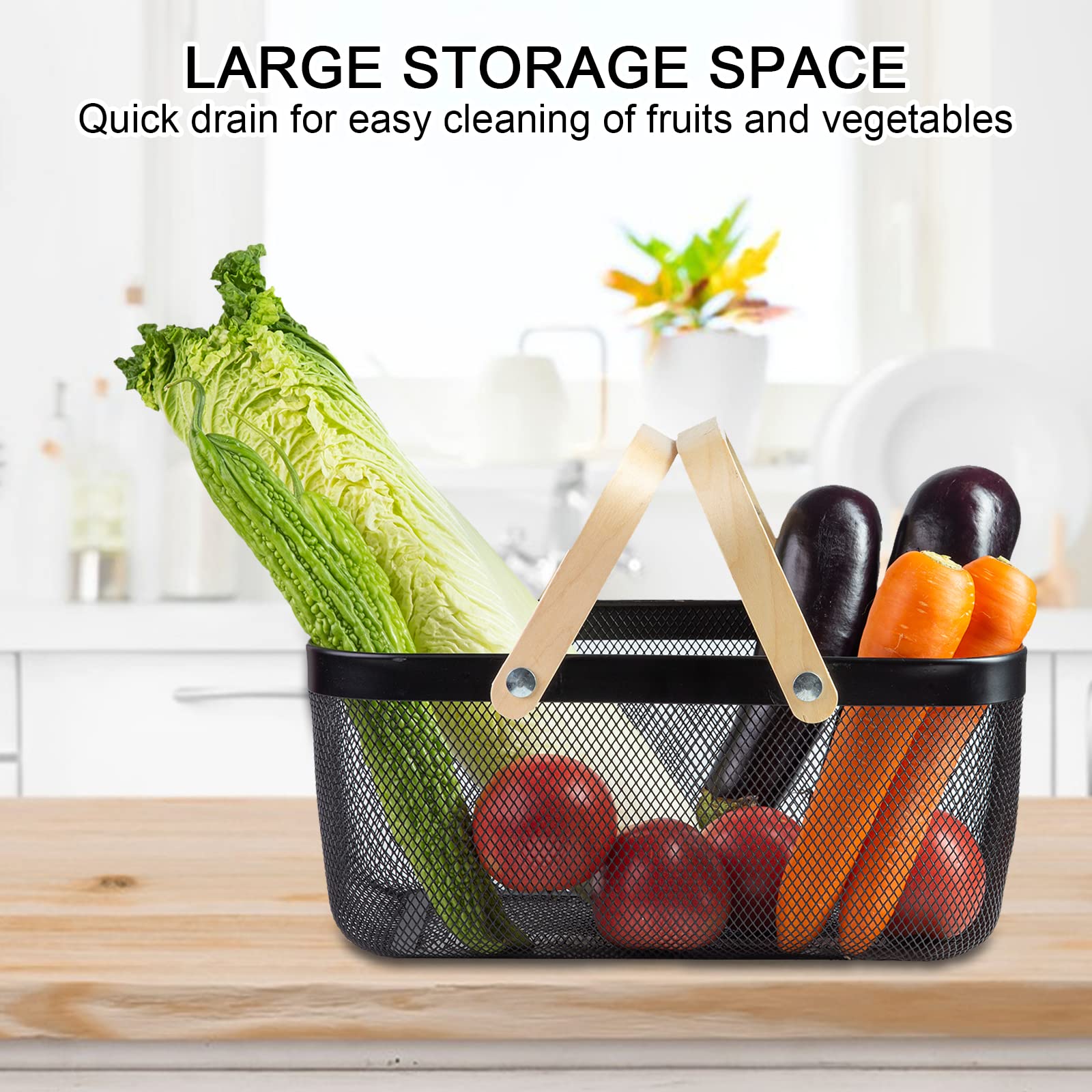 MACOIOR wire storage basket with handle and rust-resistant mesh for clutter-free kitchen