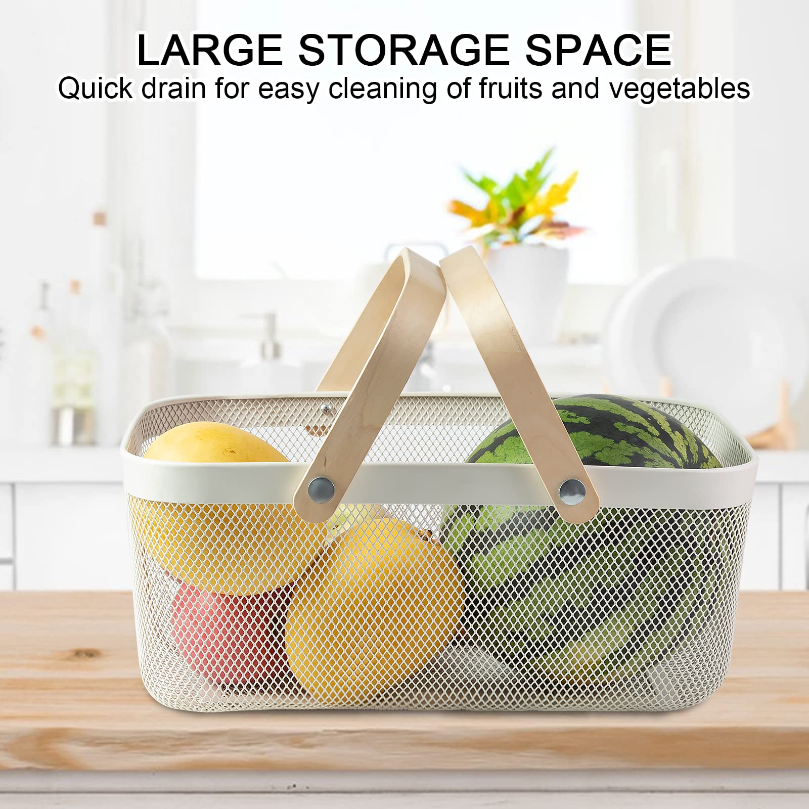 MACOIOR wire storage basket with foldable handle for clutter-free shelves