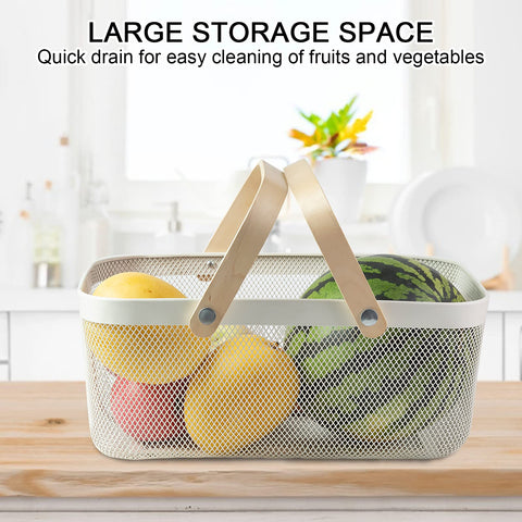 MACOIOR wire storage basket with foldable handle for clutter-free shelves