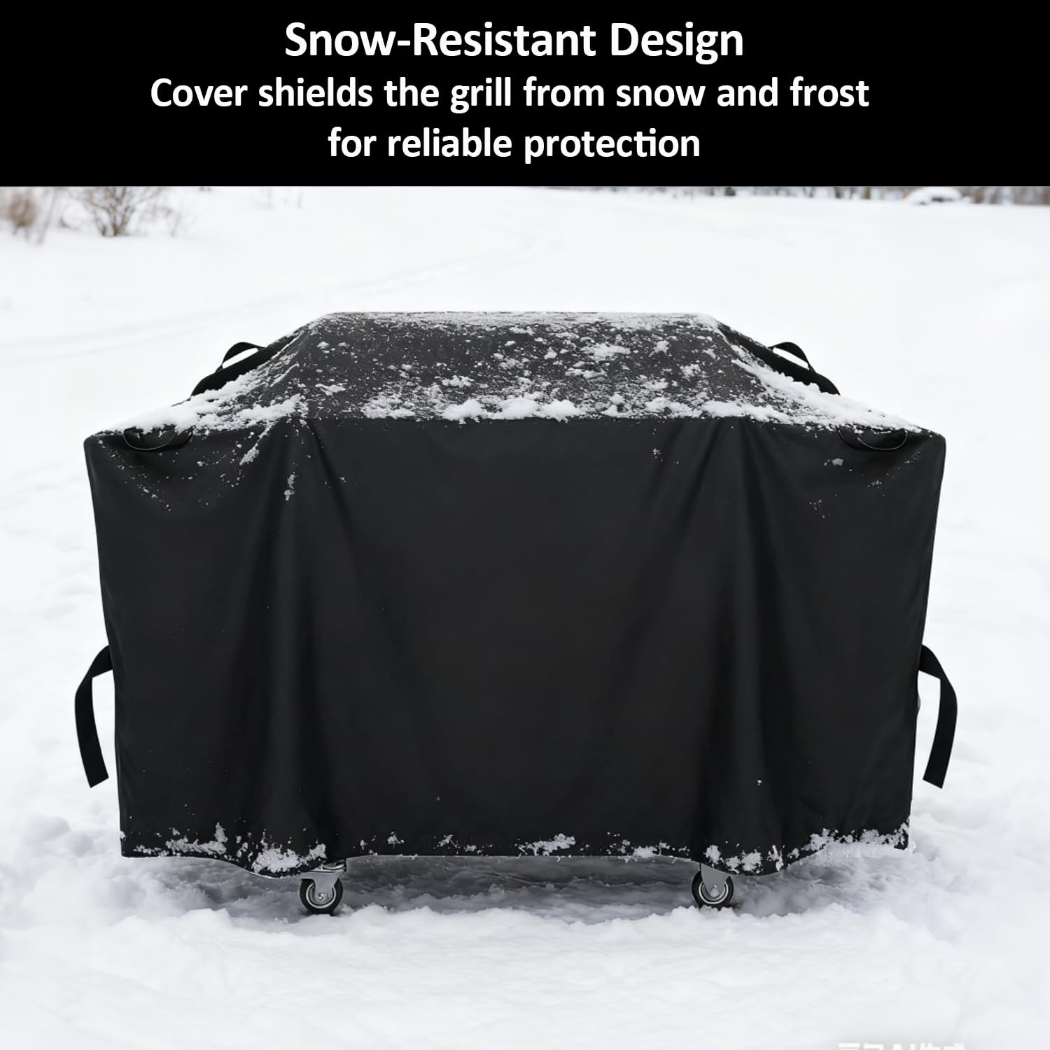 MACOVO All-weather coverage shown beside a Blackstone griddle in sun and rain.