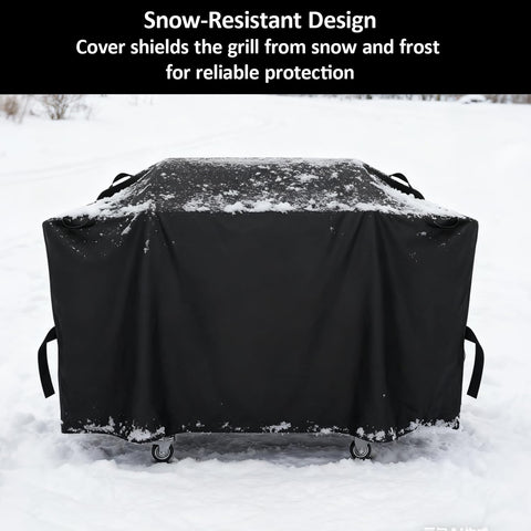 MACOVO All-weather coverage shown beside a Blackstone griddle in sun and rain.