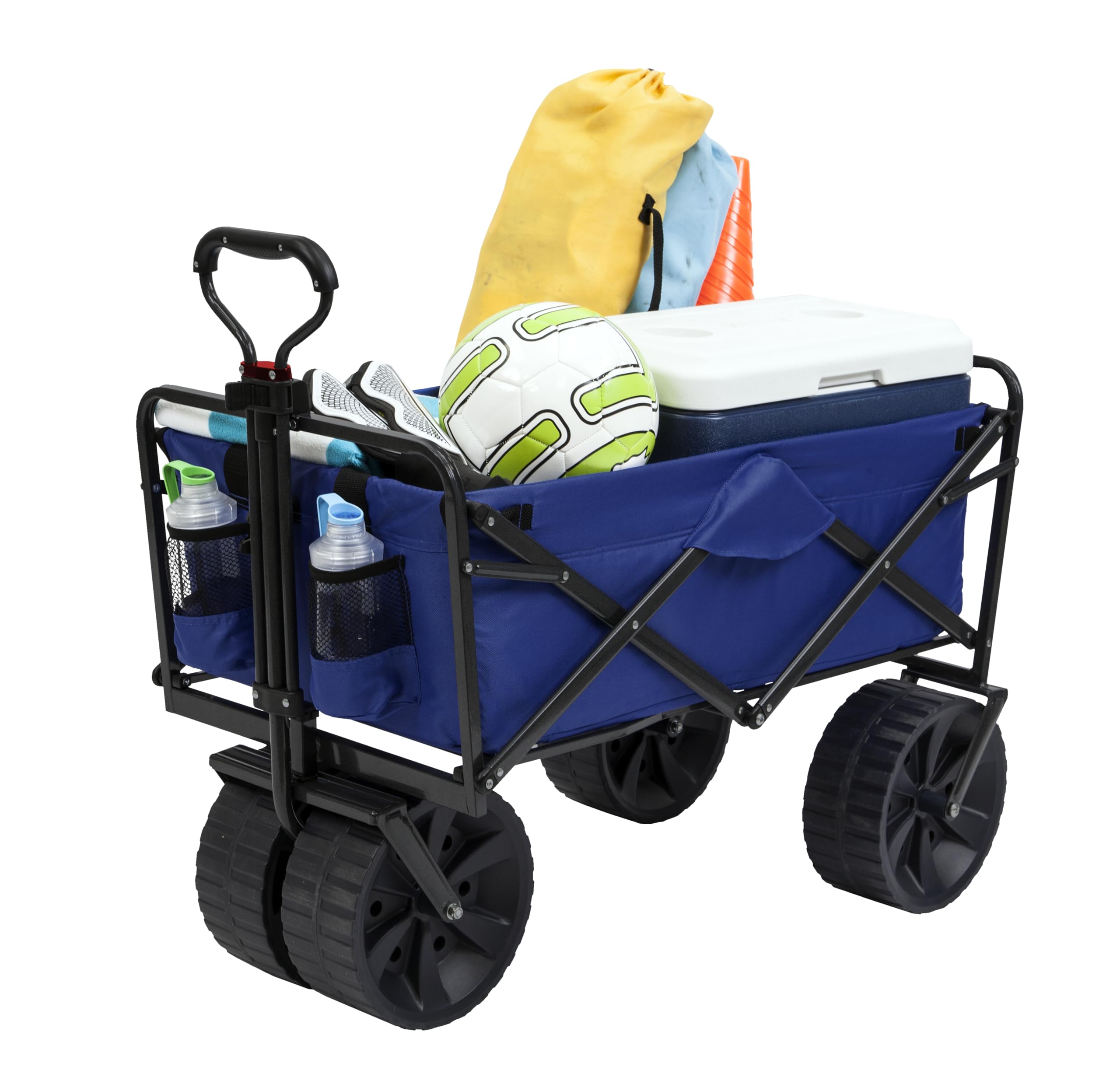 MacSports heavy-duty wagon with blue frame, ideal for beach trips.