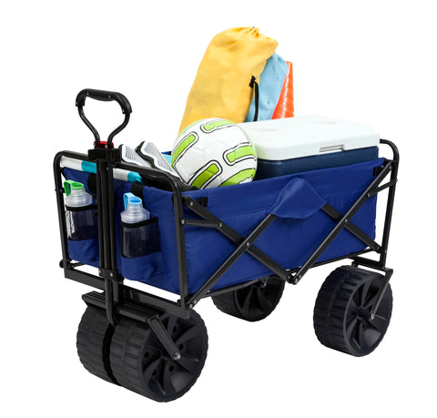 MacSports heavy-duty wagon with blue frame, ideal for beach trips.