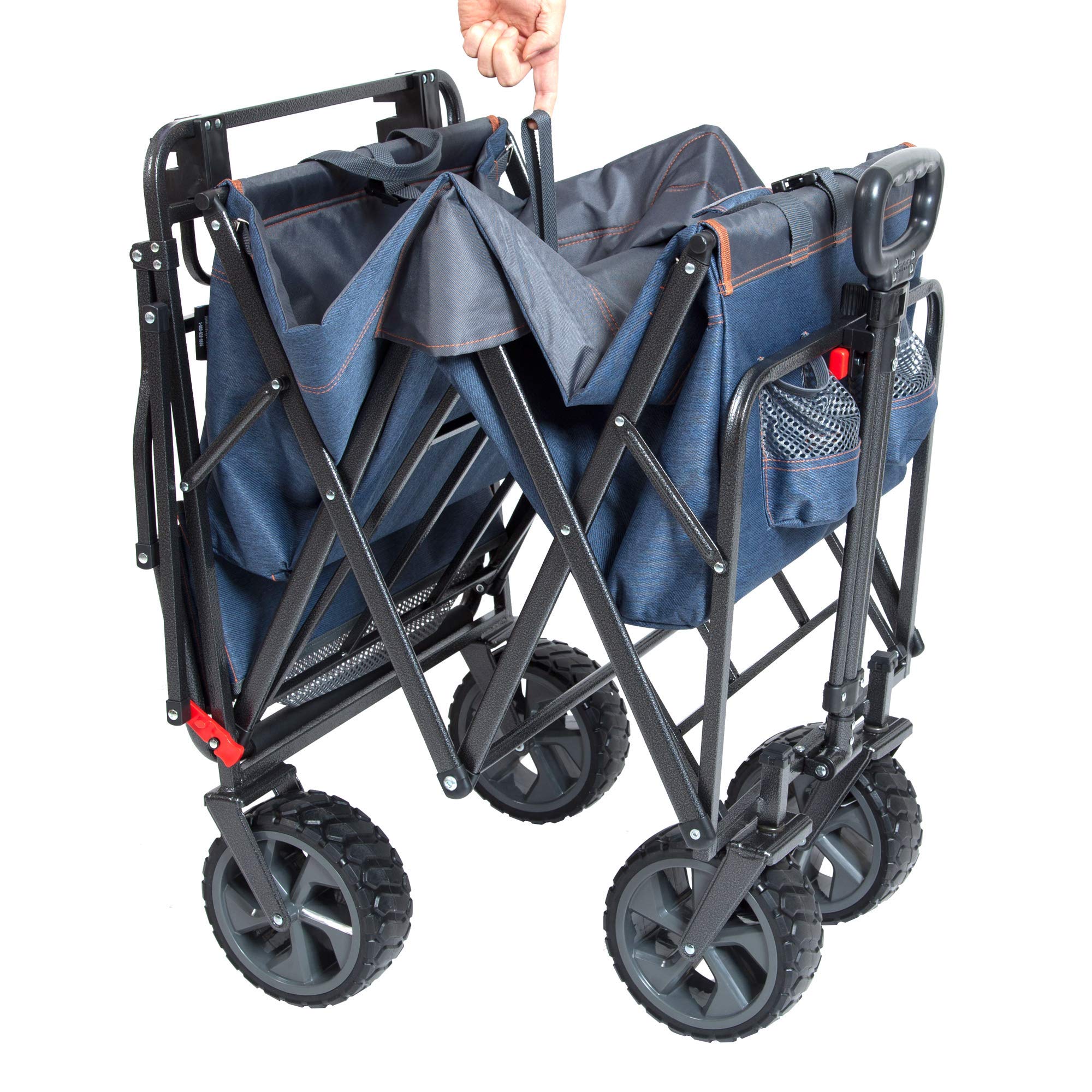 MacSports Utility Wagon all-terrain wheels glide over sand, grass, pavement.