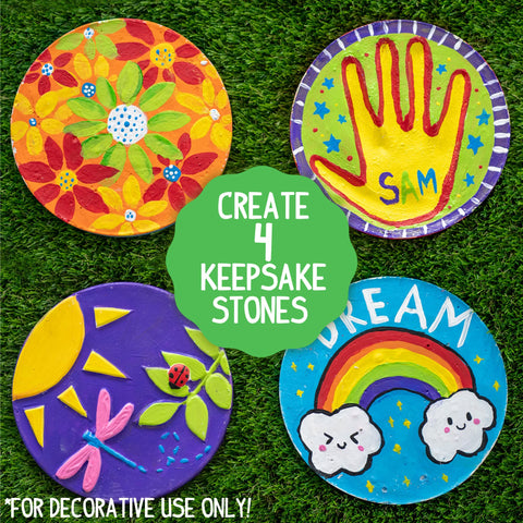 Made By Me handprint-back customization on stepping stones for cherished keepsakes.