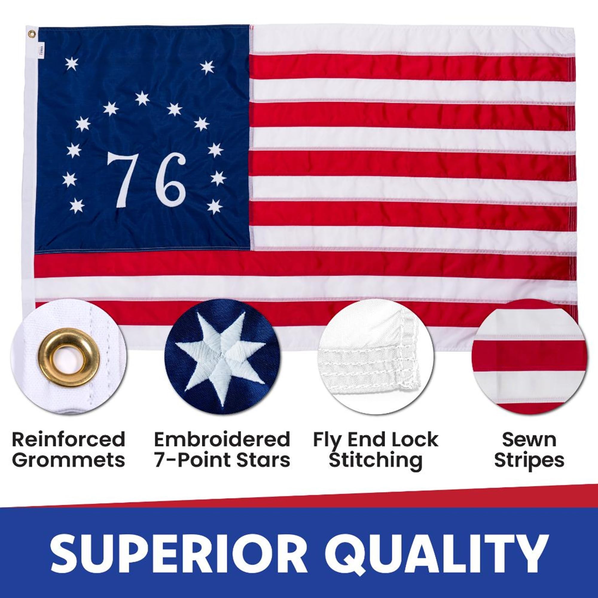 Made in USA Flags Co 1776 flag SolarMax nylon for fade resistance