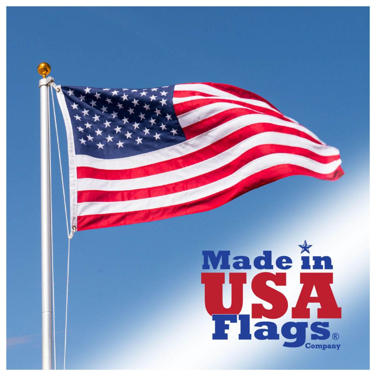 Made in USA Flags Co 5x8 flag in PolyMax polyester for outdoor durability.