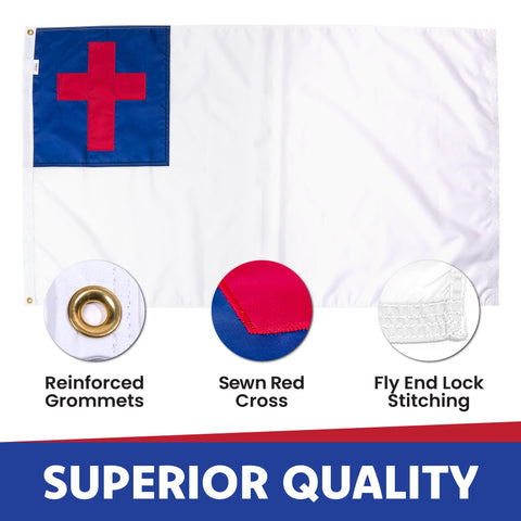 Made in USA Flags 3x5 Christian Flag heavy-duty stitching resists fraying.