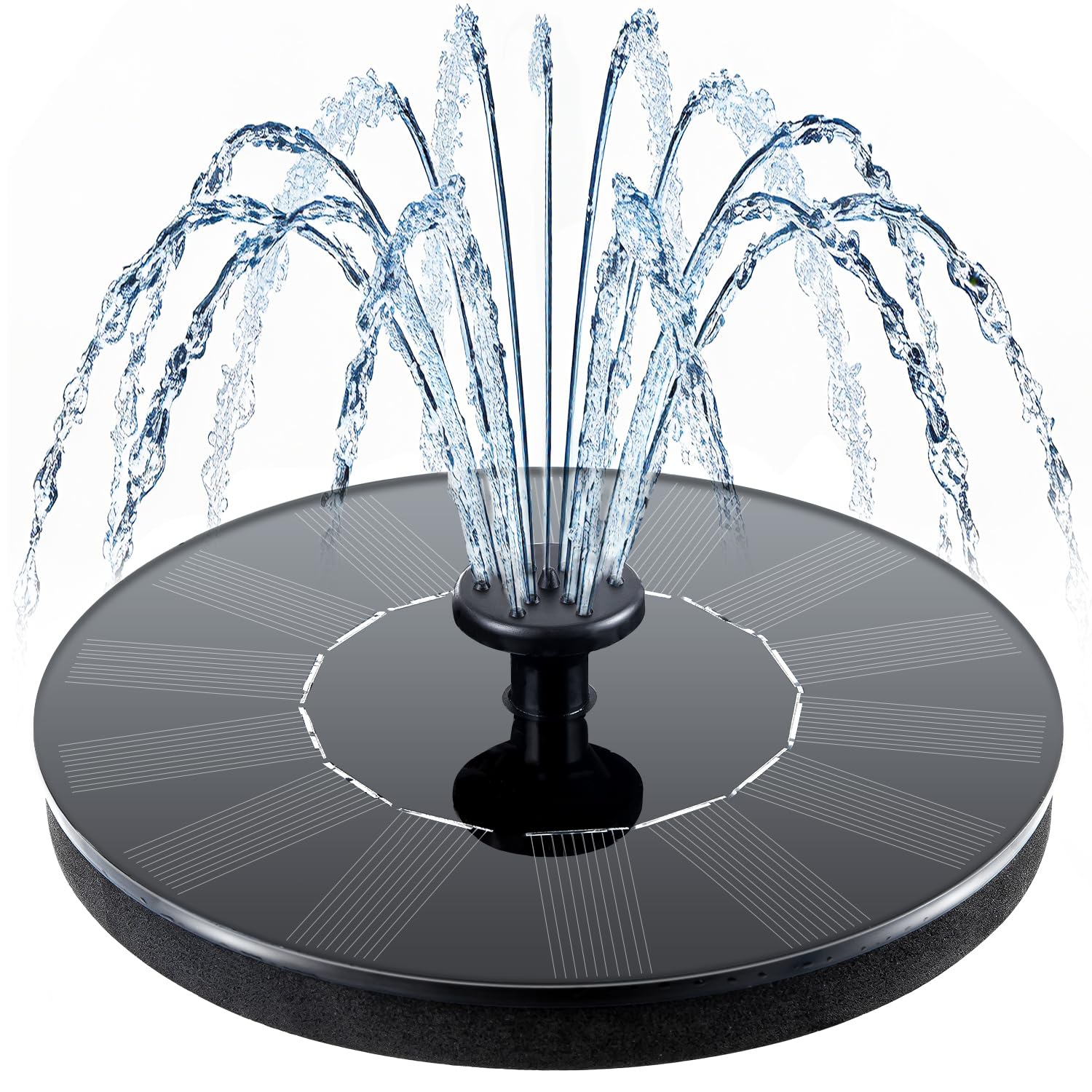 Mademax solar bird bath fountain with six nozzles creates diverse spray patterns for birds