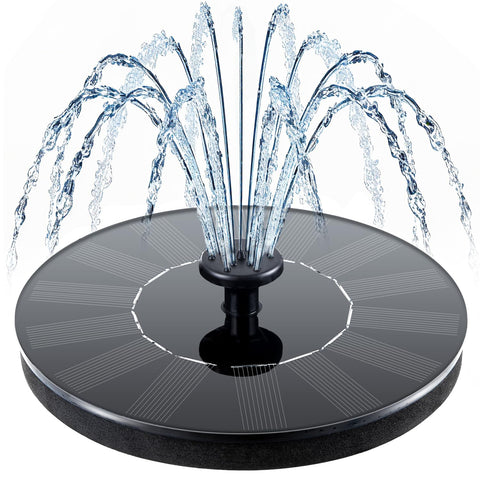 Mademax solar bird bath fountain with six nozzles creates diverse spray patterns for birds