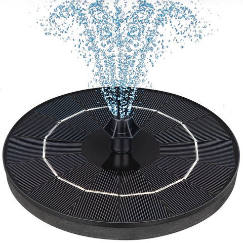 Mademax solar fountain with four nozzles creates dynamic water patterns in a bird bath