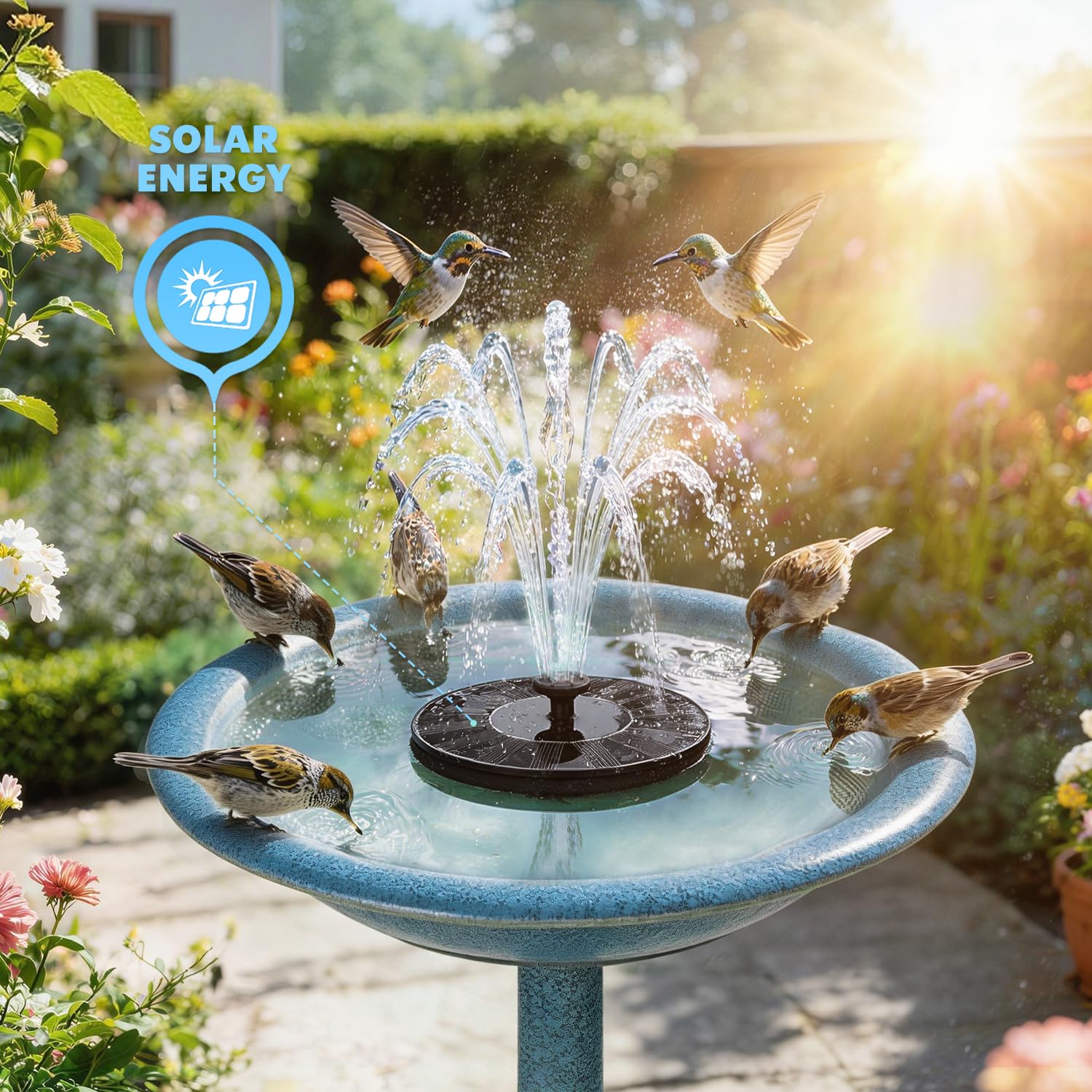 Mademax solar pump activates in direct sun to start water display quickly