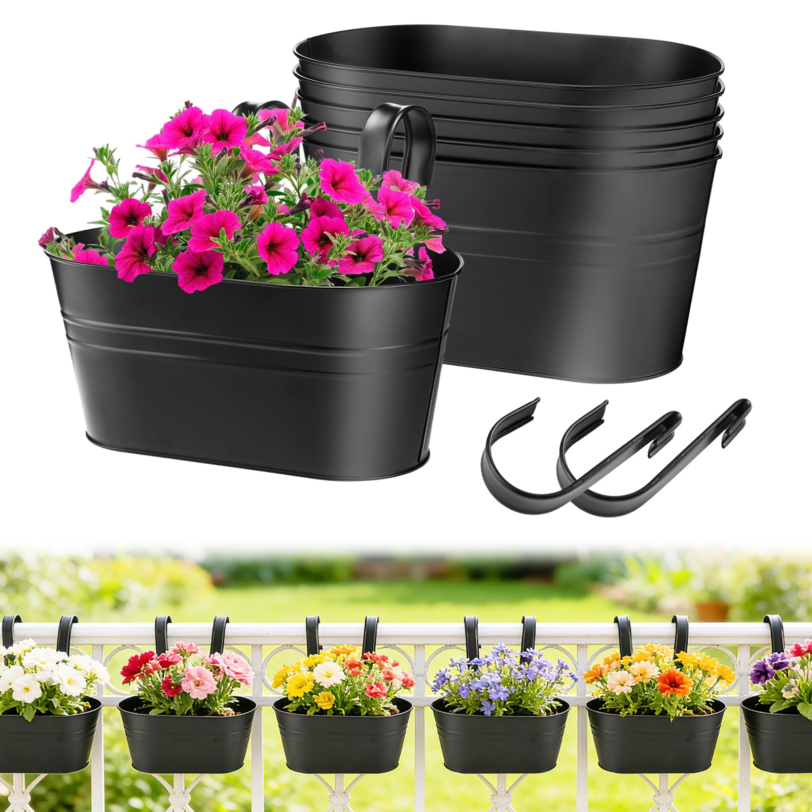MADHOLLY railing planter 6-pack oval buckets for compact balcony gardening.