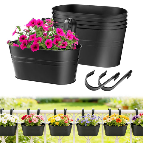 MADHOLLY railing planter 6-pack oval buckets for compact balcony gardening.