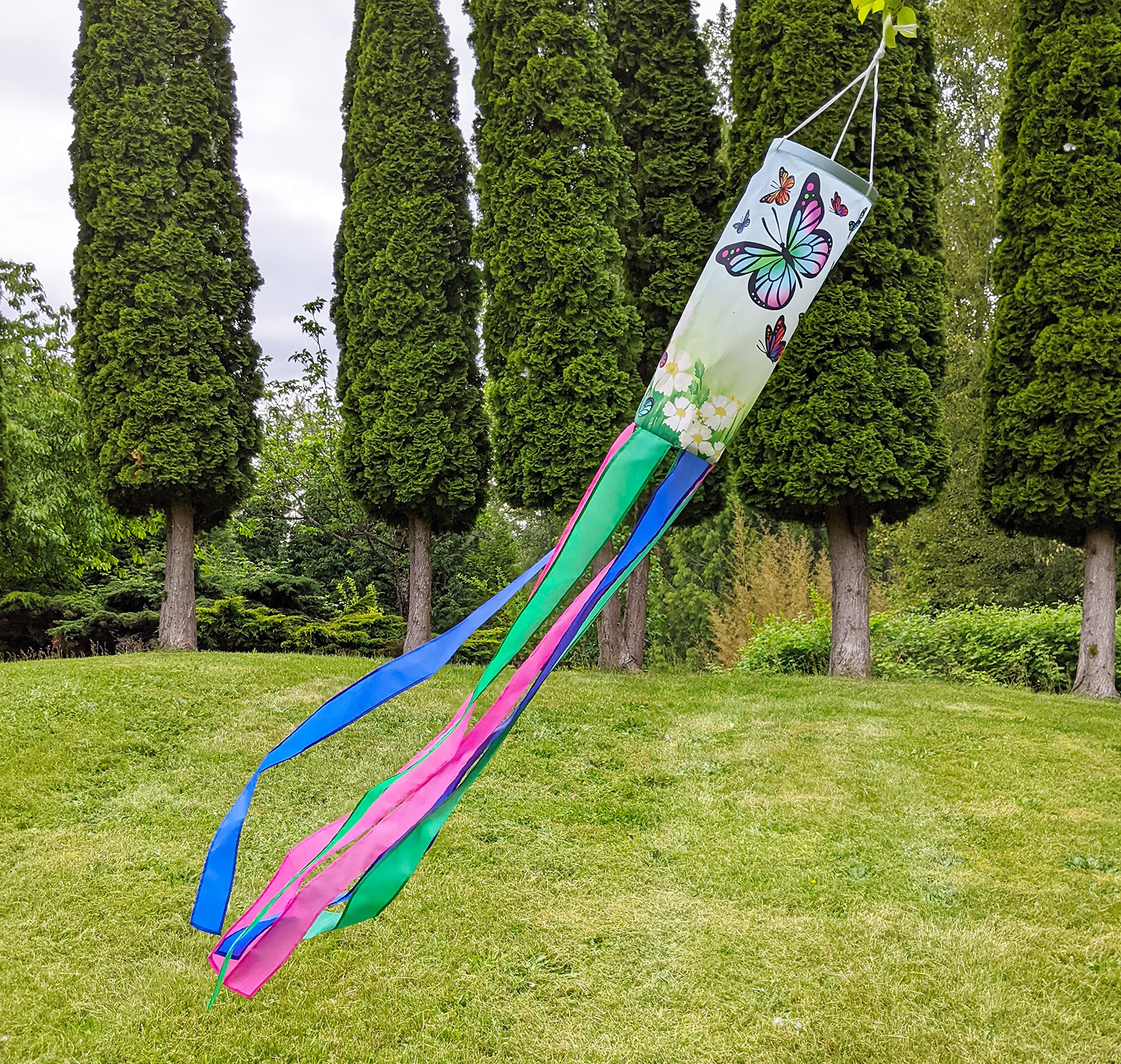 Madrona Brands Butterfly Windsock features pink, purple, teal for vibrant focal point