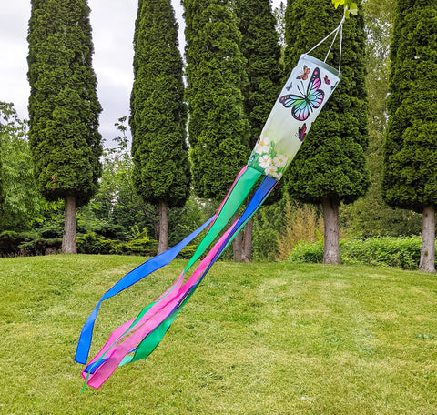 Madrona Brands Butterfly Windsock features pink, purple, teal for vibrant focal point