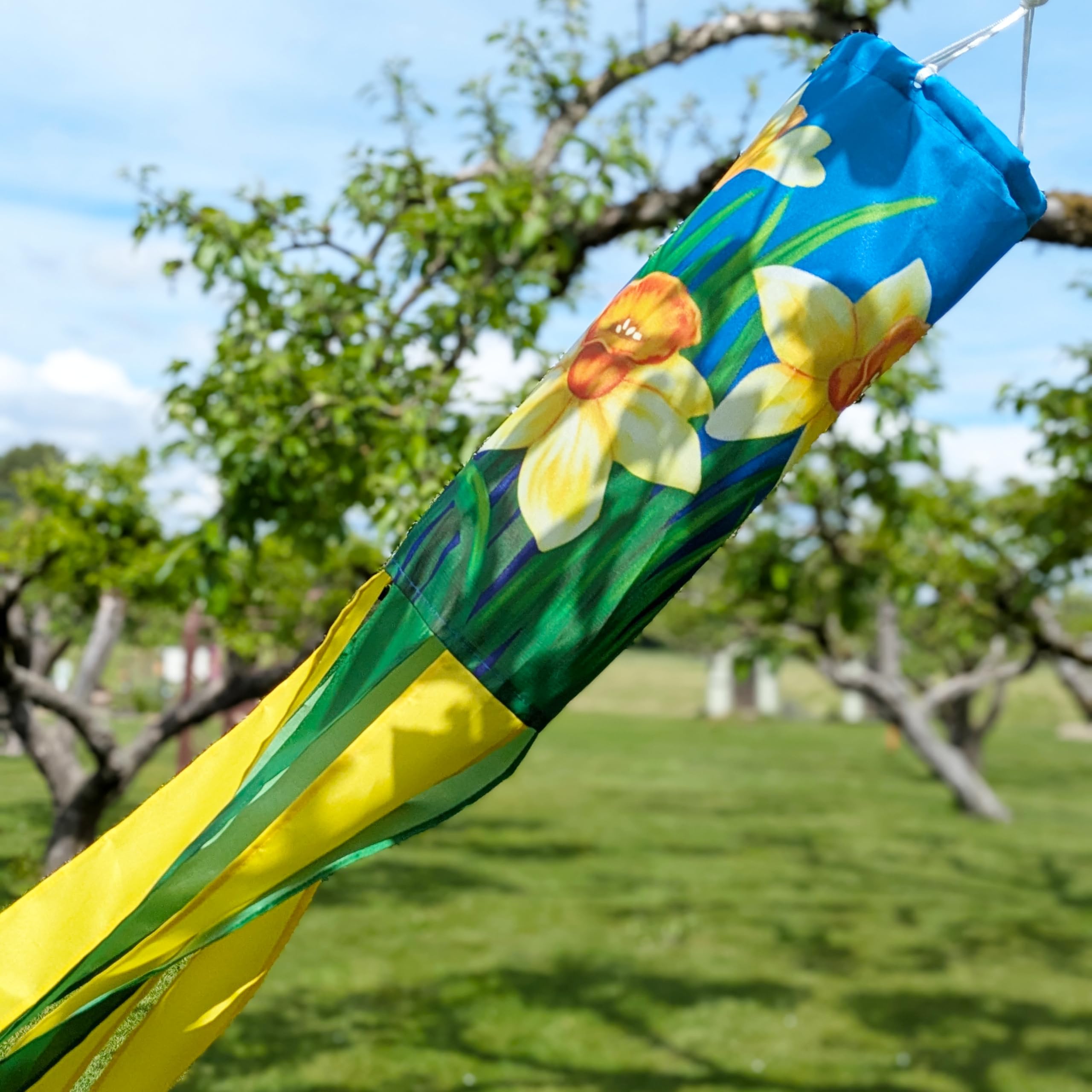 Madrona Brands windsock uses durable polyester and a metal swivel for outdoor display.