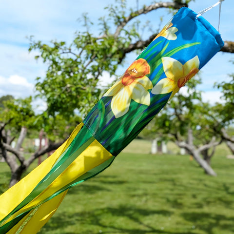 Madrona Brands windsock uses durable polyester and a metal swivel for outdoor display.