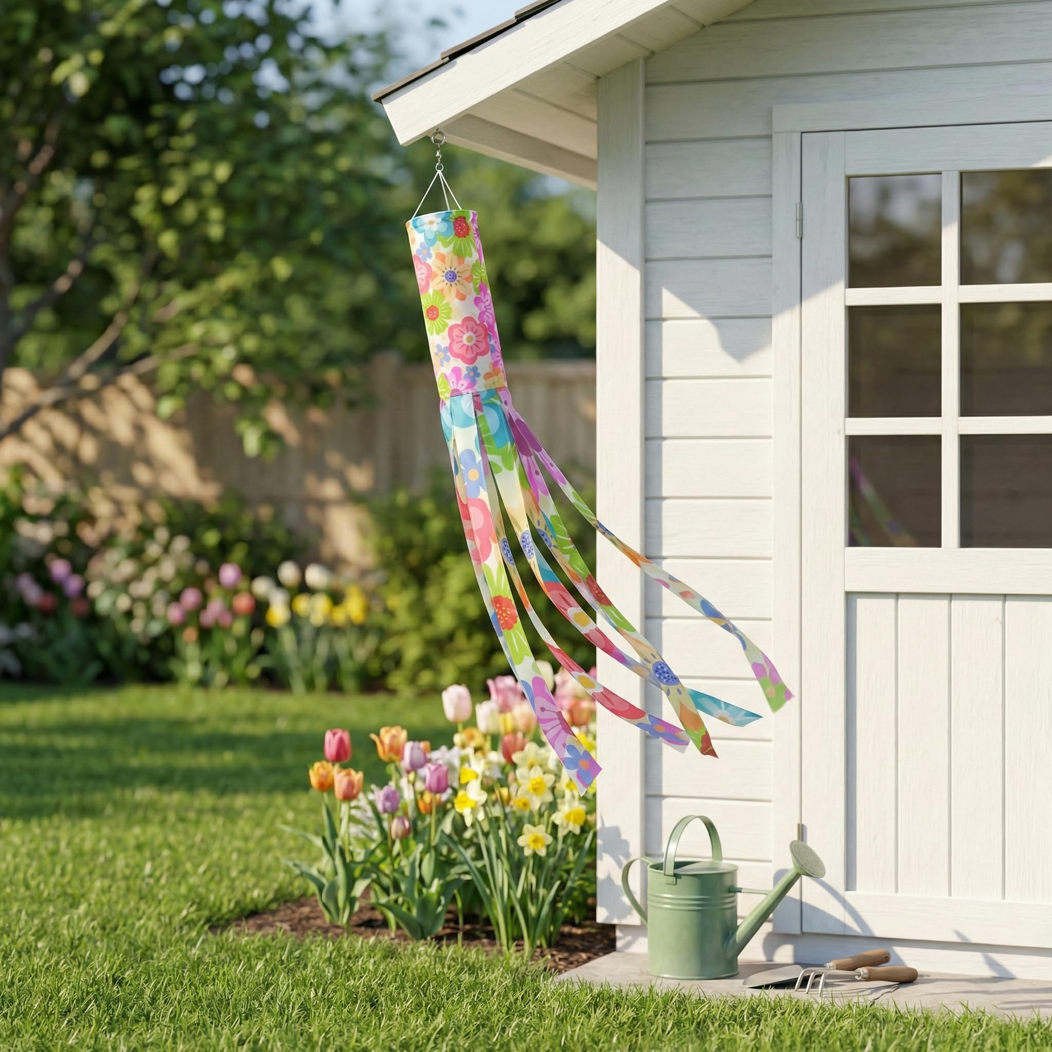 Madrona Brands Floral collage windsock tail design creates festive yard charm