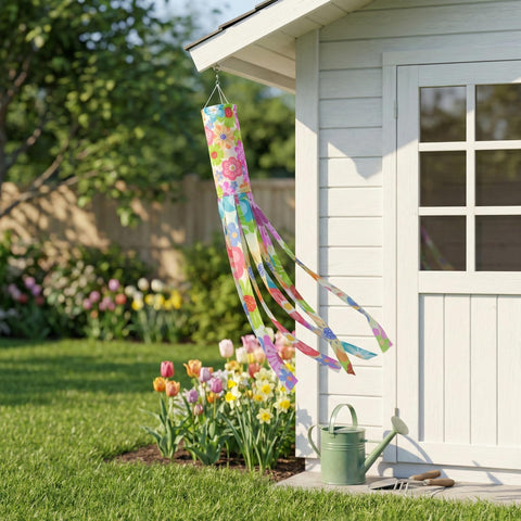 Madrona Brands Floral collage windsock tail design creates festive yard charm