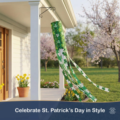 Madrona Brands four-leaf-clover windsock brightens any porch with playful luck.