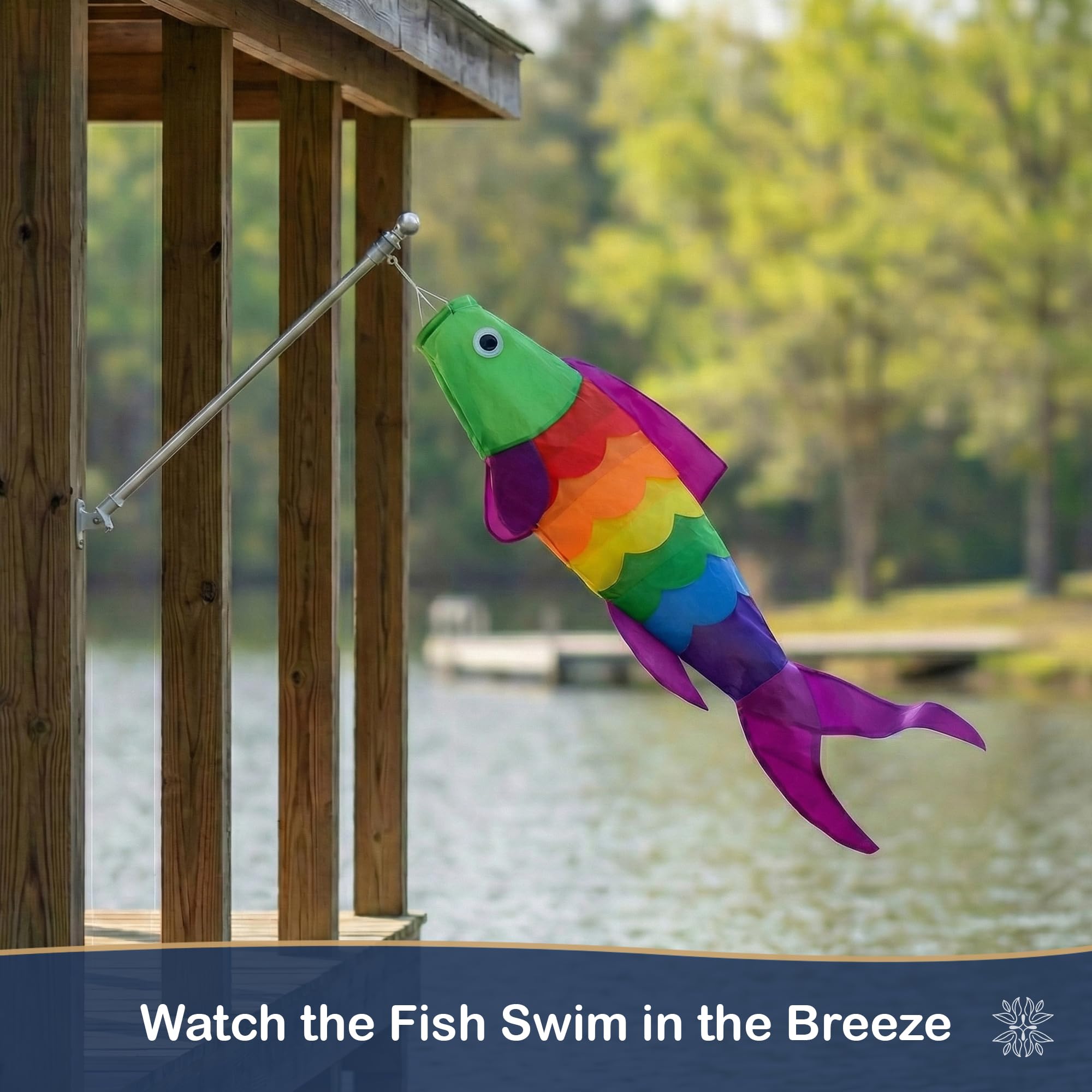 Madrona Brands Rainbow Fish Windsock green head adds coastal color to spaces