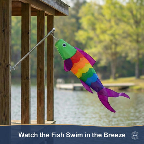 Madrona Brands Rainbow Fish Windsock green head adds coastal color to spaces