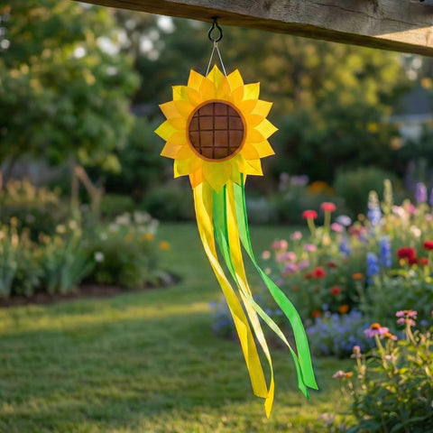 Madrona Brands Sunflower Windsock 42-inch length adds eye-catching charm to outdoor spaces.