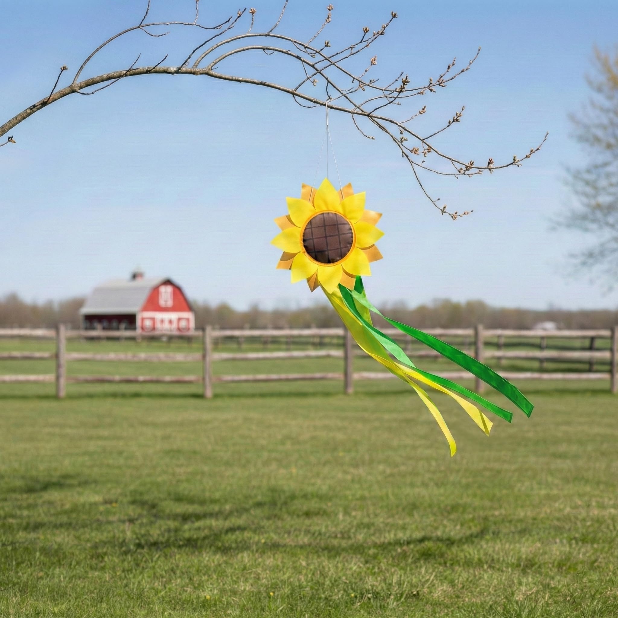 Madrona Brands Sunflower Windsock Durable Polyester withstands weather while showing cheerful color.