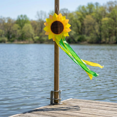 Madrona Brands Sunflower Windsock Garden Decor adds seasonal brightness to landscapes.