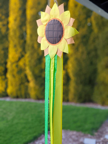 Madrona Brands Sunflower Windsock Green Yellow Tails enhance breeze dancing in any garden.