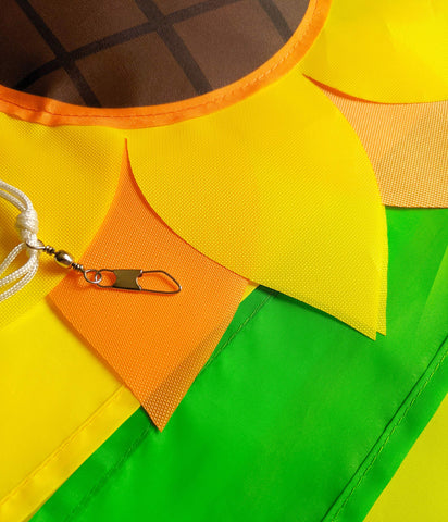 Madrona Brands Sunflower Windsock Metal Swivel Clasp keeps it securely mounted outdoors.