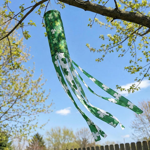 Madrona Brands windsock-flowing-tails-green-white captures breeze and dynamic movement for outdoor charm.