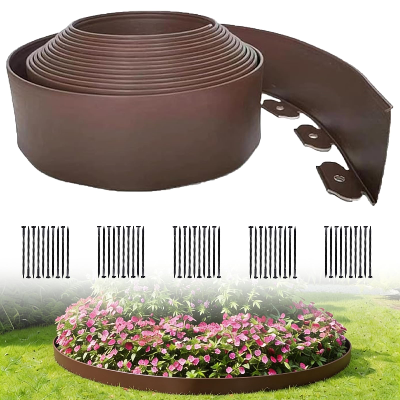 Maebeacae 33ft landscape edging shows flexible border for defining garden beds.