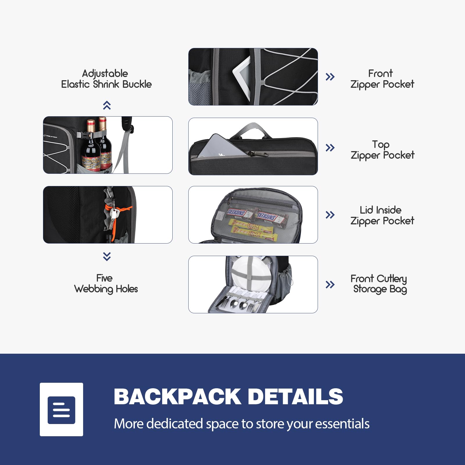 Maelstrom Cooler Backpack cutlery storage bag keeps utensils neatly ready for meals.