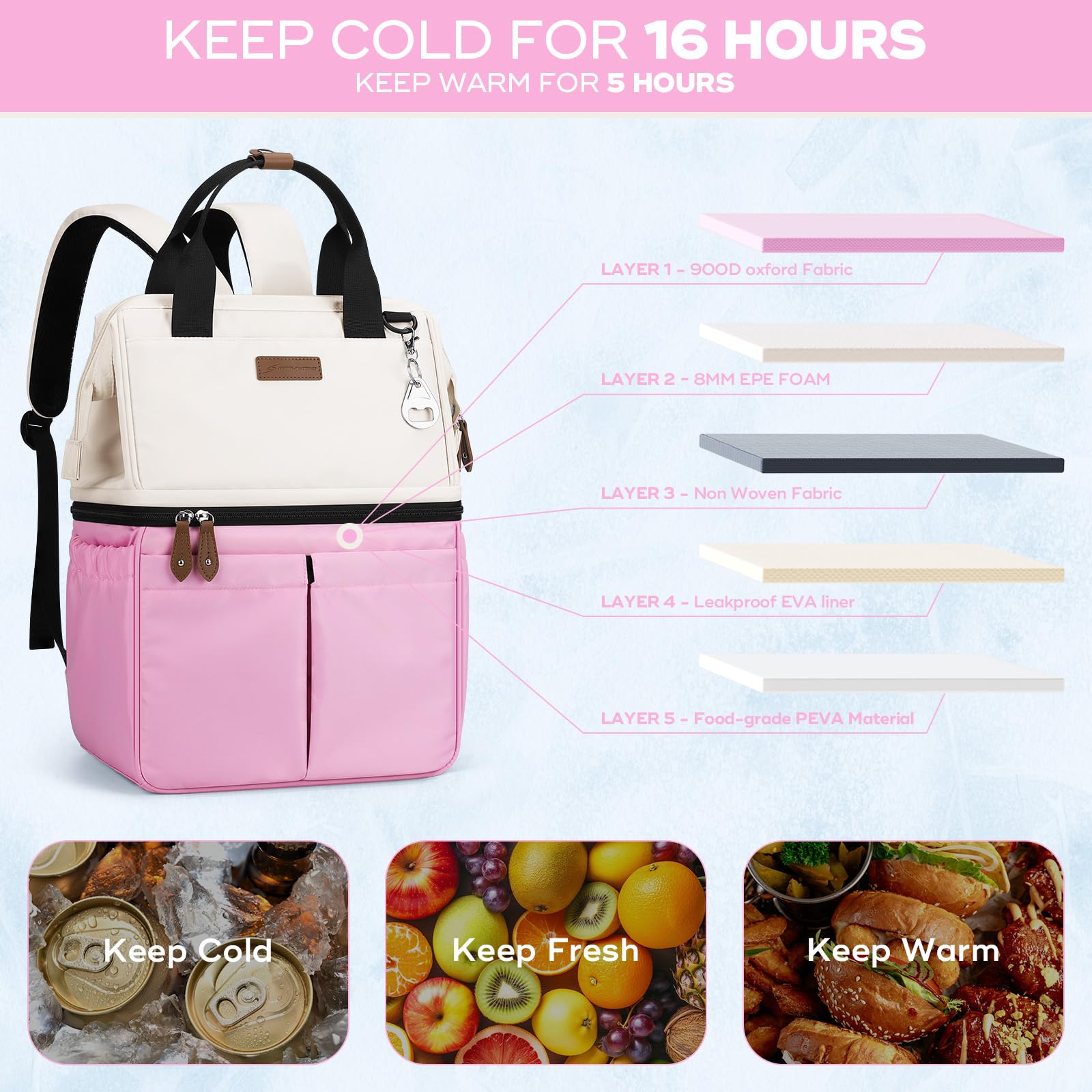 Maelstrom cooler backpack insulated lower section keeps beverages cold longer.