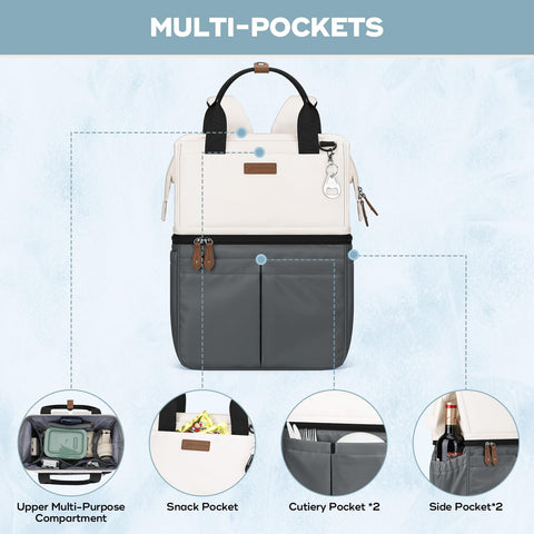Maelstrom Cooler Backpack front pockets and anti-theft pocket help organize snacks and tech.