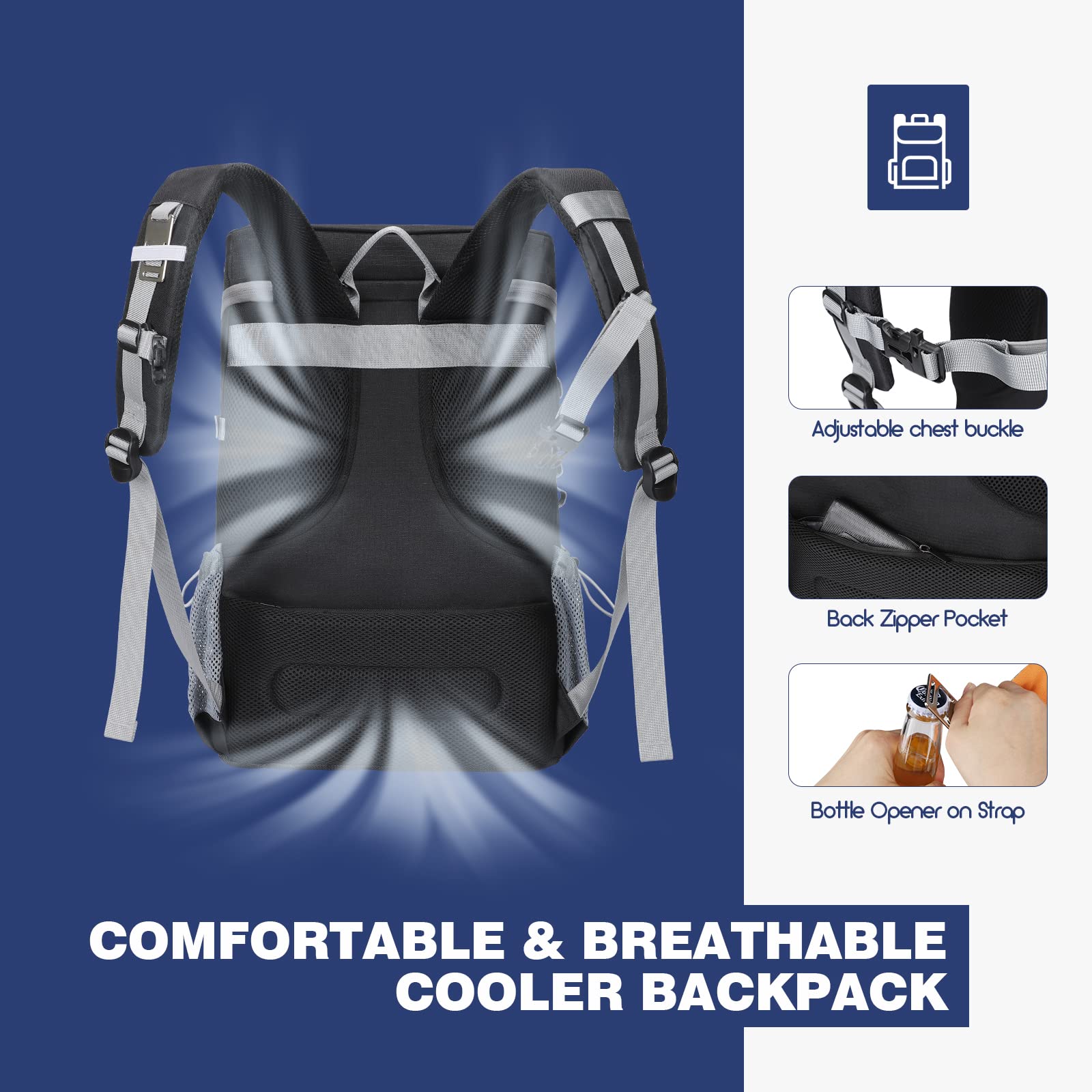 Maelstrom Cooler Backpack shoulder buckle with survival whistle for safety