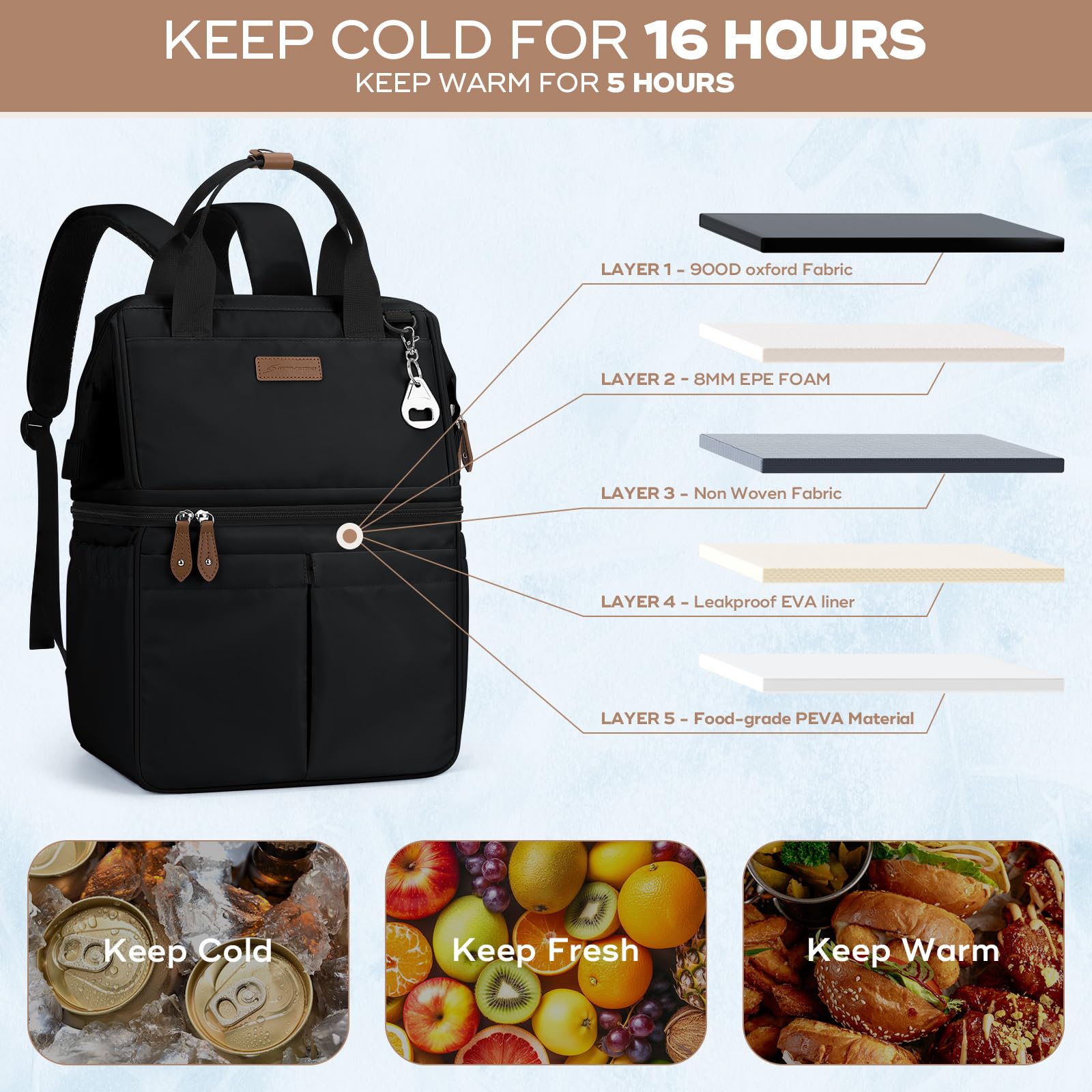 Maelstrom Cooler Backpack upper compartment for dry items and easy access