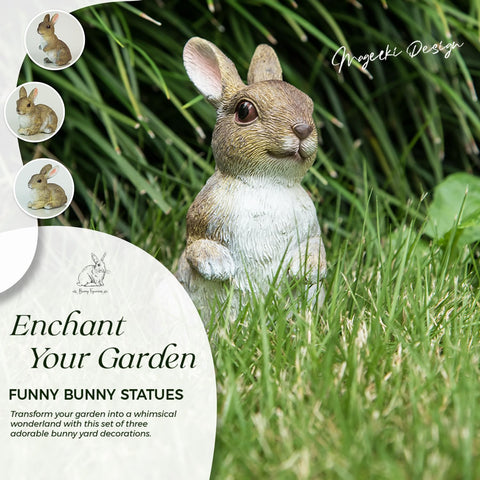 Mageeki hand-painted bunny statues with lifelike eyes and fur detail.