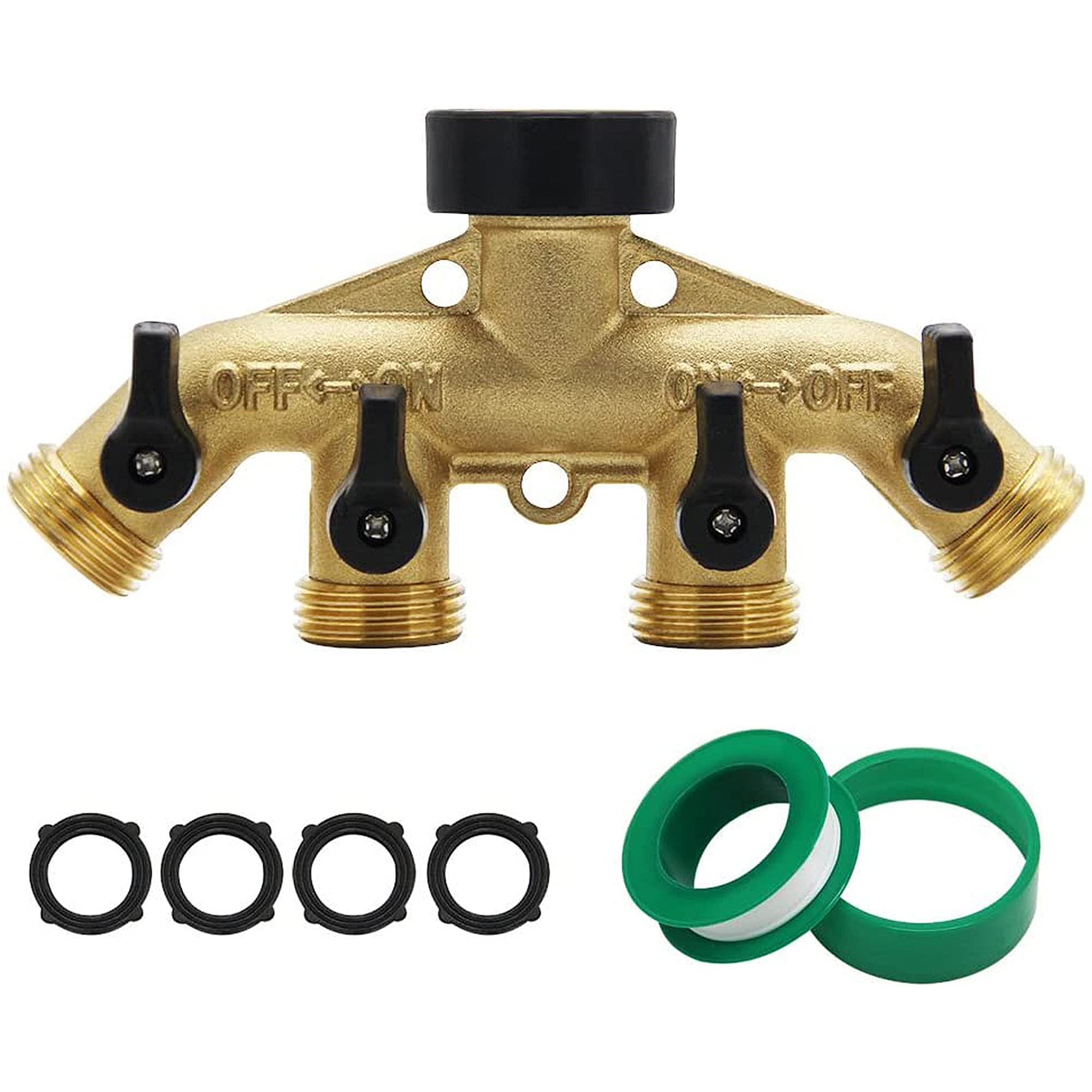 MAGGIFT ATDAWN four-way brass hose splitter with four outlets for multitask watering setups