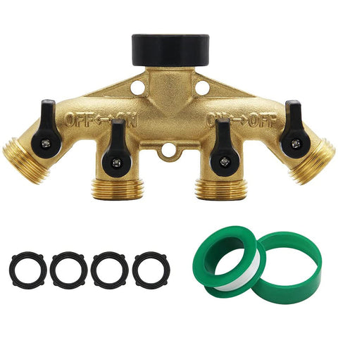MAGGIFT ATDAWN four-way brass hose splitter with four outlets for multitask watering setups