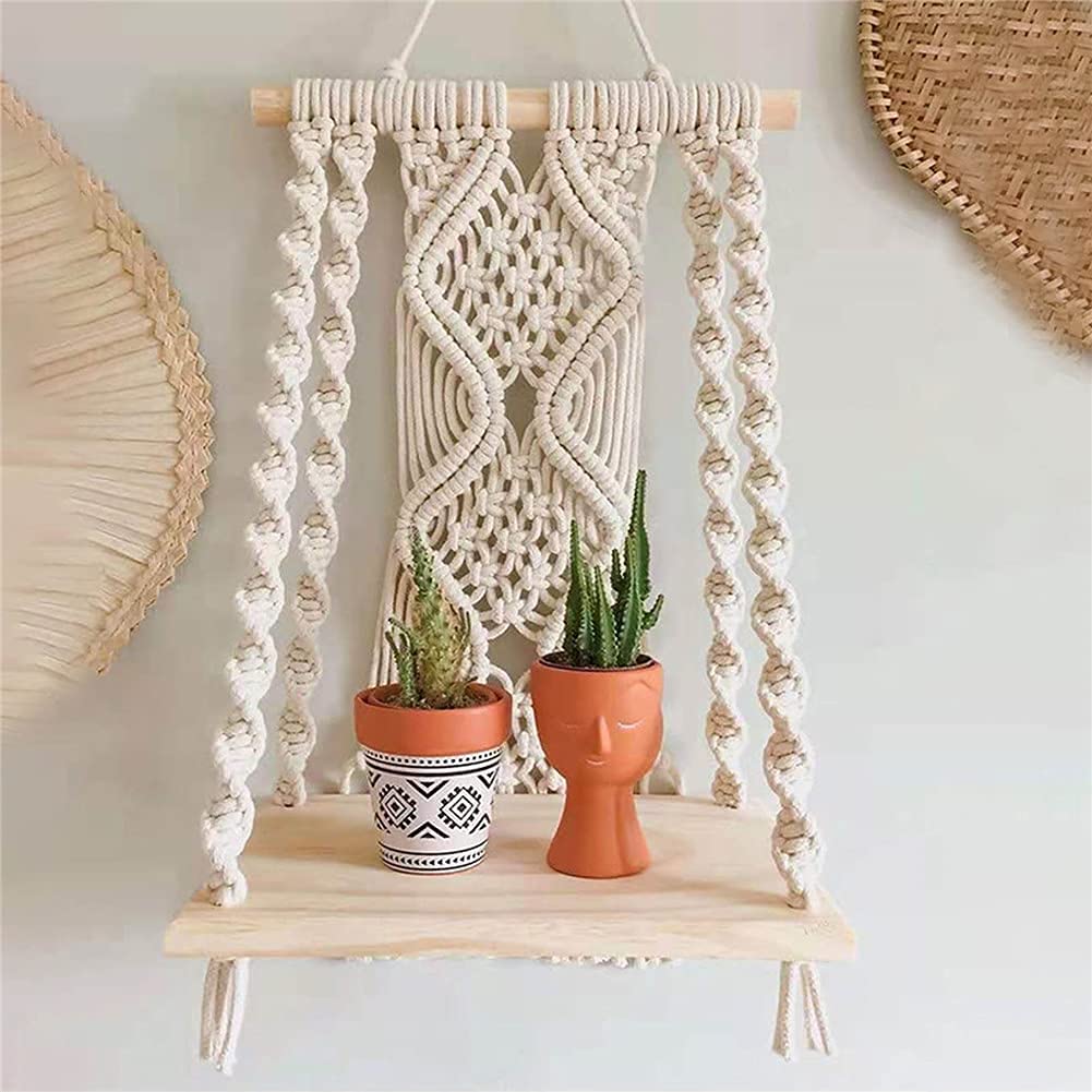 Maghat macrame wall hanging shelf with succulents for minimalist indoor decor