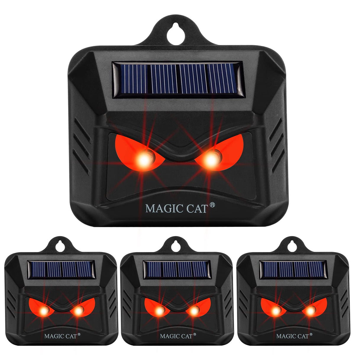 MAGIC CAT solar animal repeller front view deters nocturnal intruders at night.